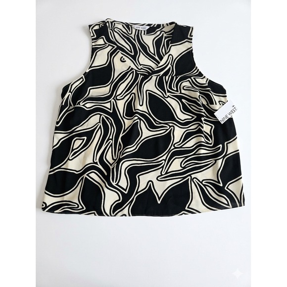 Nine West Tops - Nine West Sleeveless V-Neck Blouse Black Ivory Abstract Print Plus 1X NWT